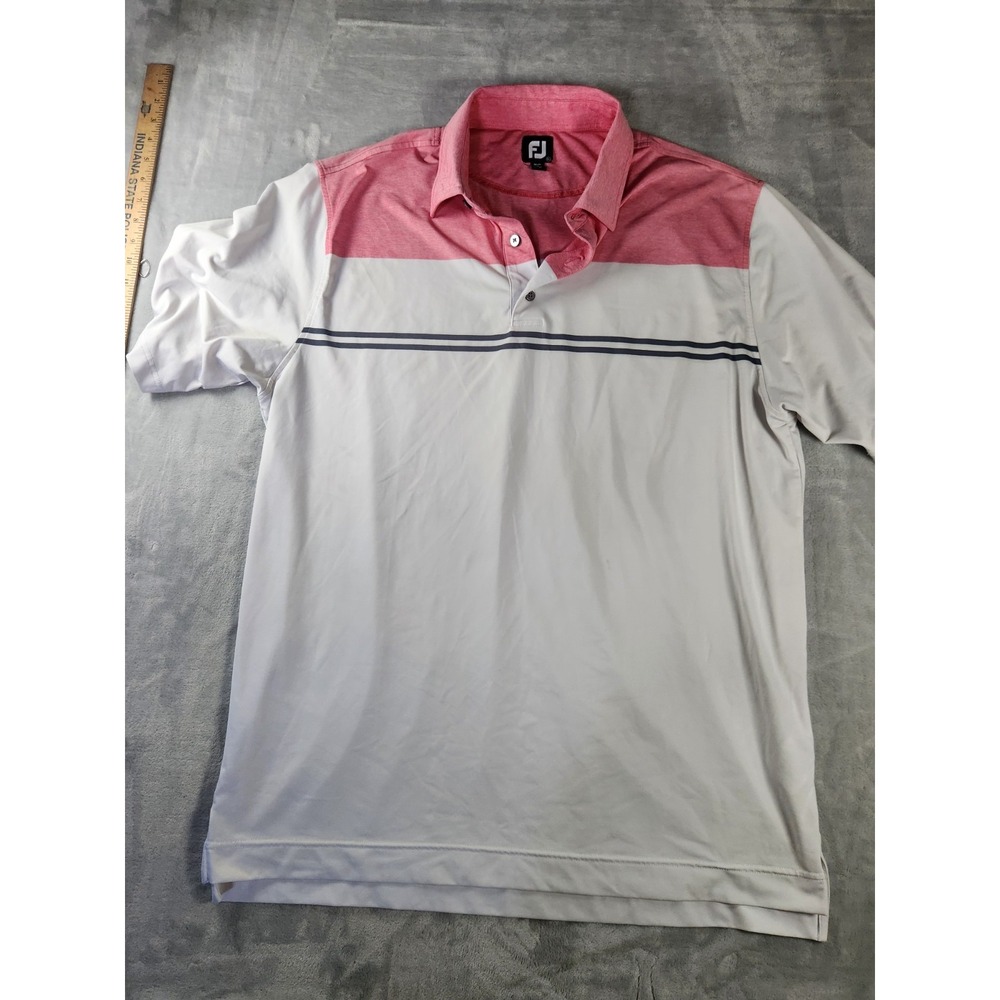 FJ Polo Shirt Men's XL White Pink Colorblock Footjoy Golf Pliers Performance